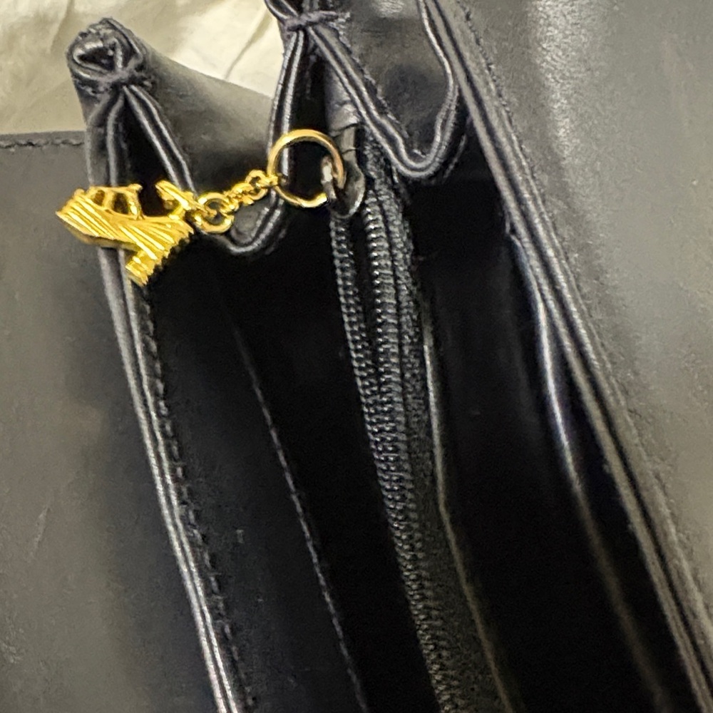 EUC Ferragamo Elegant Black Leather Handbag with Gold Accents - Picture 9 of 16